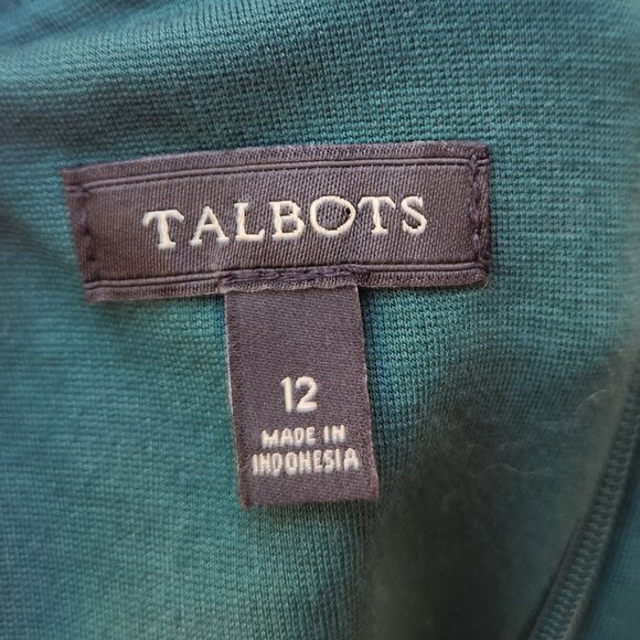 🔴SOLD🔴 Talbots Ponte Knit Green Sheath Dress 3/4 Sleeves Wide High Mockneck - Picture 11 of 12